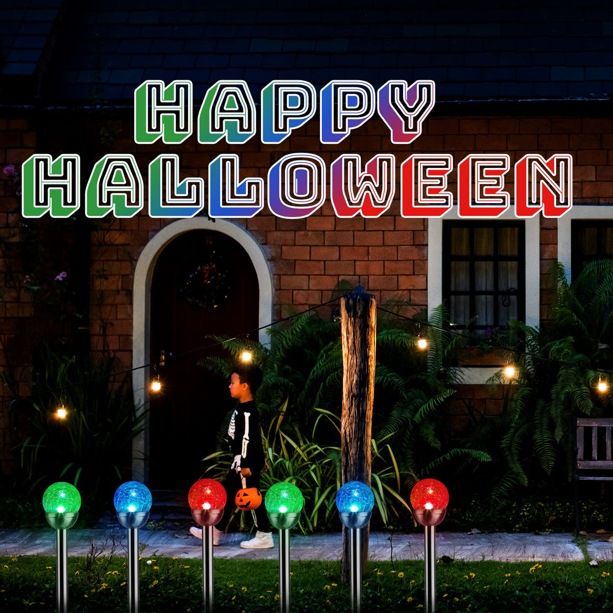 GIGALUMI cracked glass ball light creates patio color glow after dark