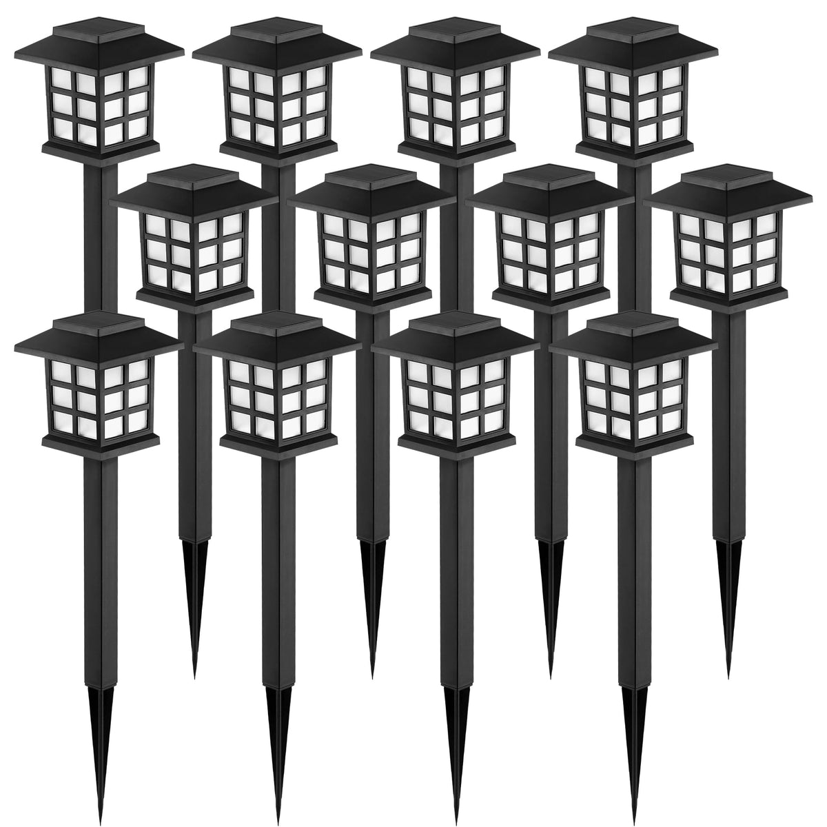 GIGALUMI solar outdoor lights pack shot illuminating a walkway at dusk