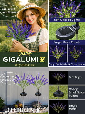 GIGALUMI solar panel and battery detail showing upgraded efficiency.