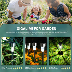 GIGALUMI solar path lights illuminate garden driveways with weatherproof durability.