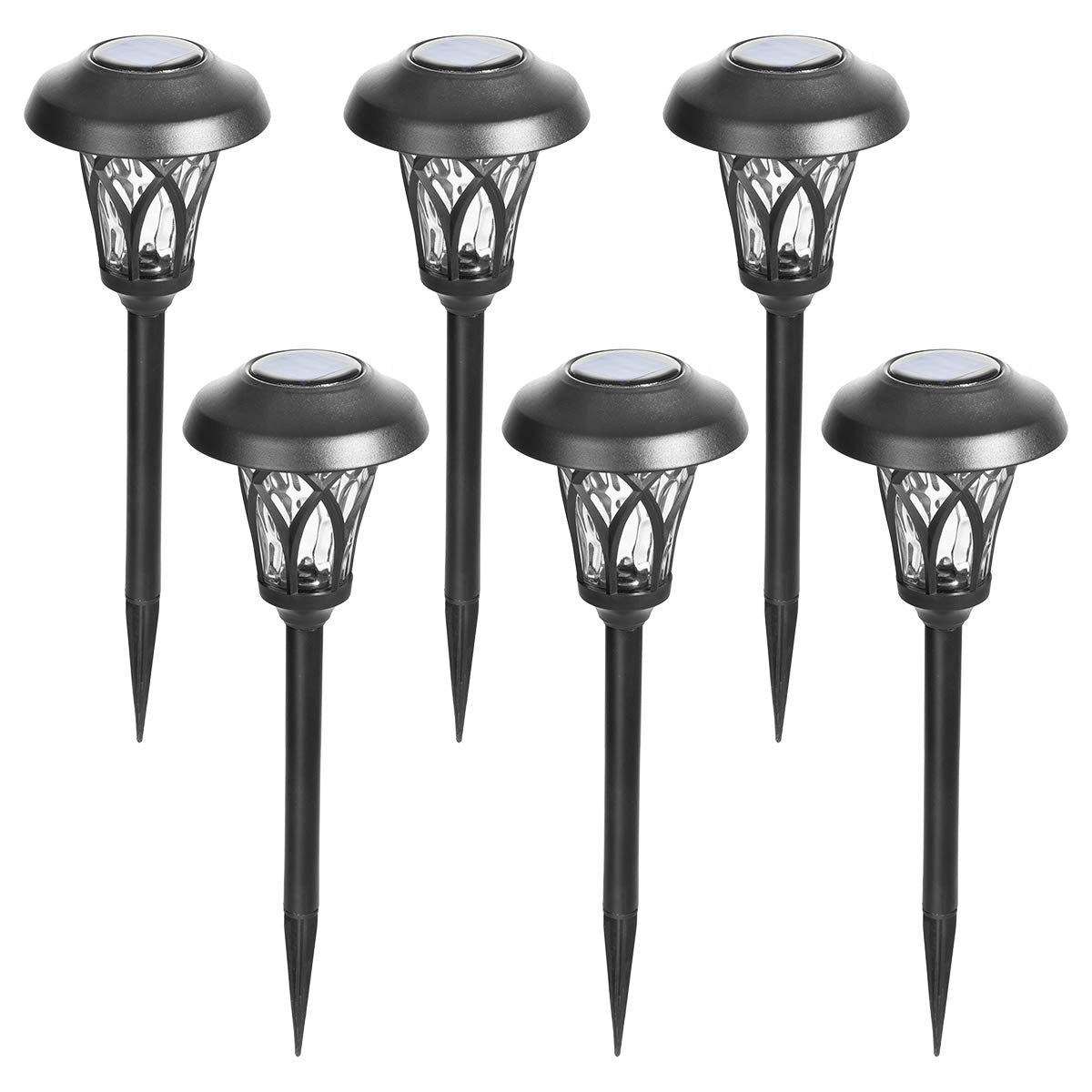 GIGALUMI 6-pack solar pathway light stake in ground for durable outdoor illumination.