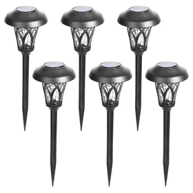 GIGALUMI 6-pack solar pathway light stake in ground for durable outdoor illumination.