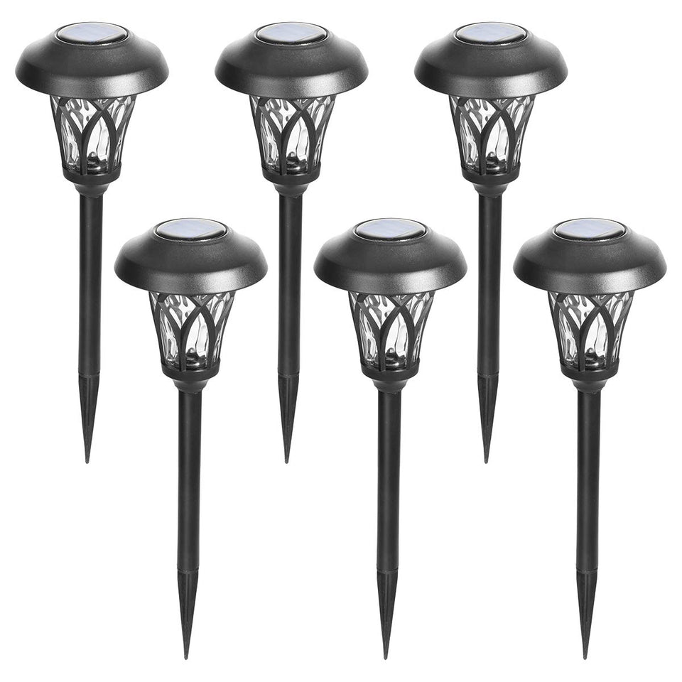 GIGALUMI 6-pack solar pathway light stake in ground for durable outdoor illumination.