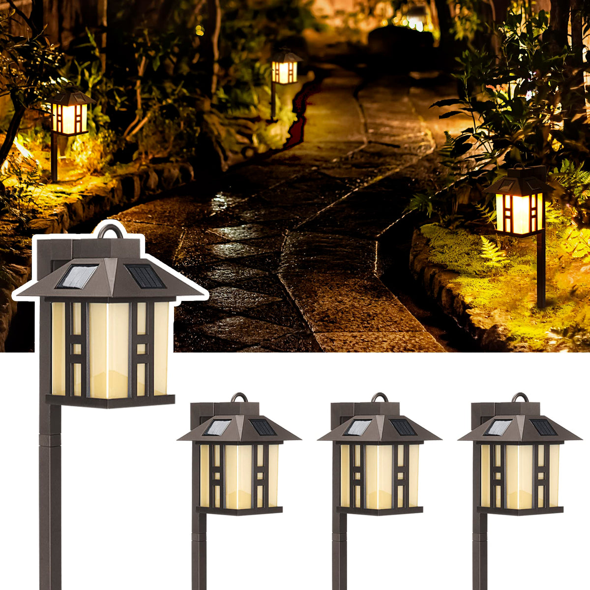 GIGALUMI 4-pack solar pathway lights illuminate walkway with warmth