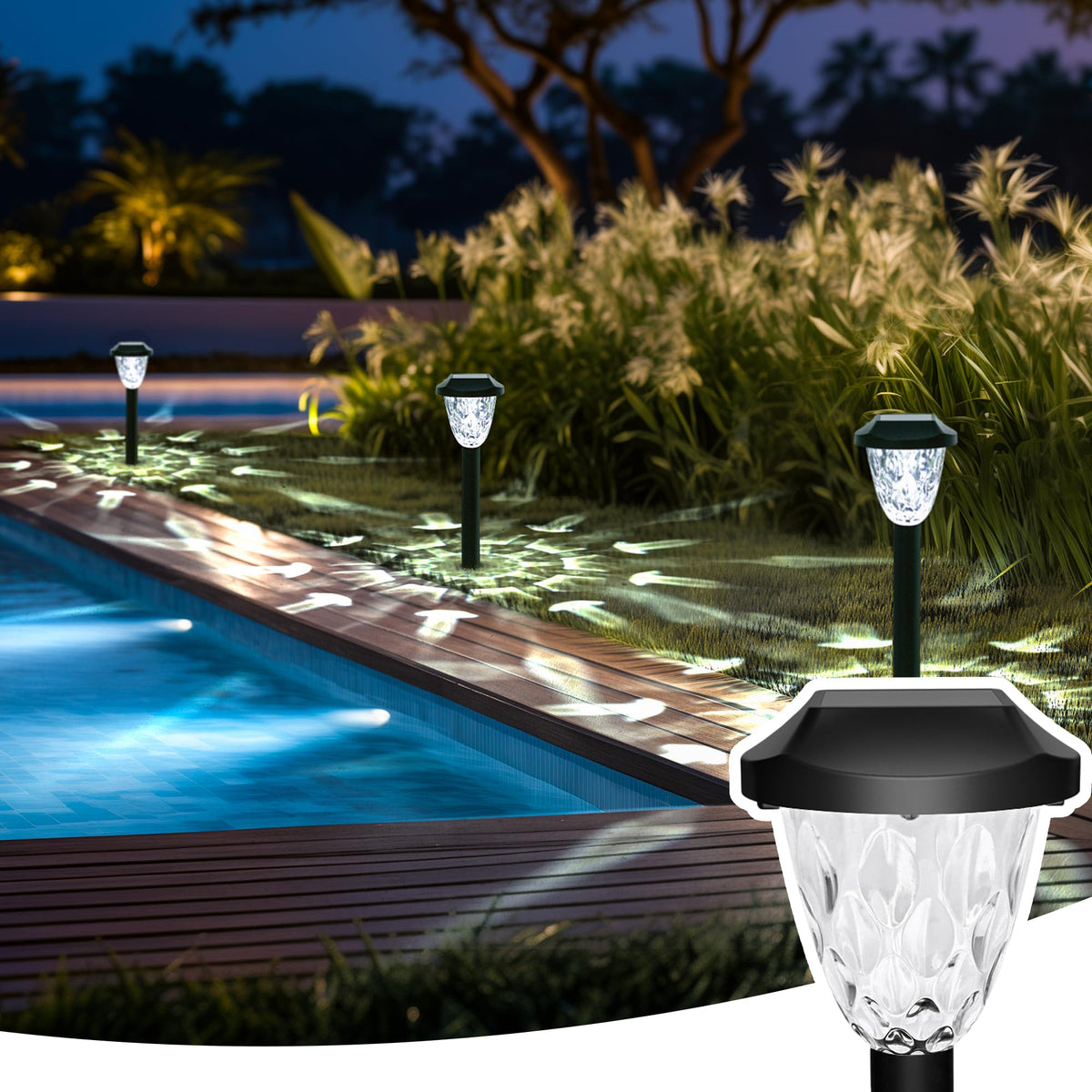 GIGALUMI solar-powered yard and driveway lights provide safe illumination.