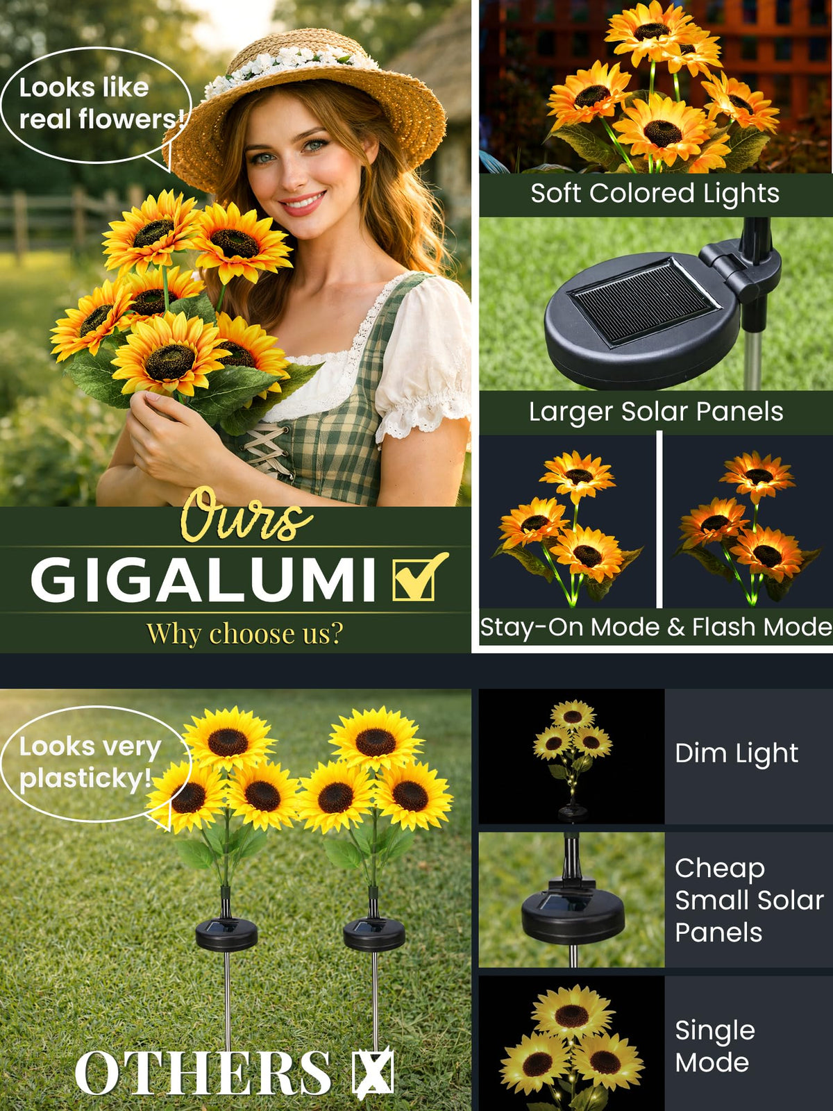 GIGALUMI solar sunflowers IP65 weatherproof exterior design