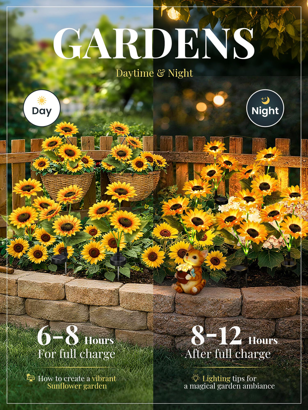 GIGALUMI solar sunflowers night glow along a garden path