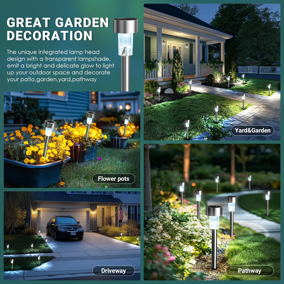 GIGALUMI stainless steel construction provides durable outdoor lighting for year-round use
