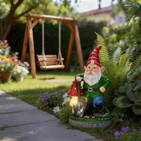 GIGALUMI warm LED gnome light creates a welcoming mood after sunset.