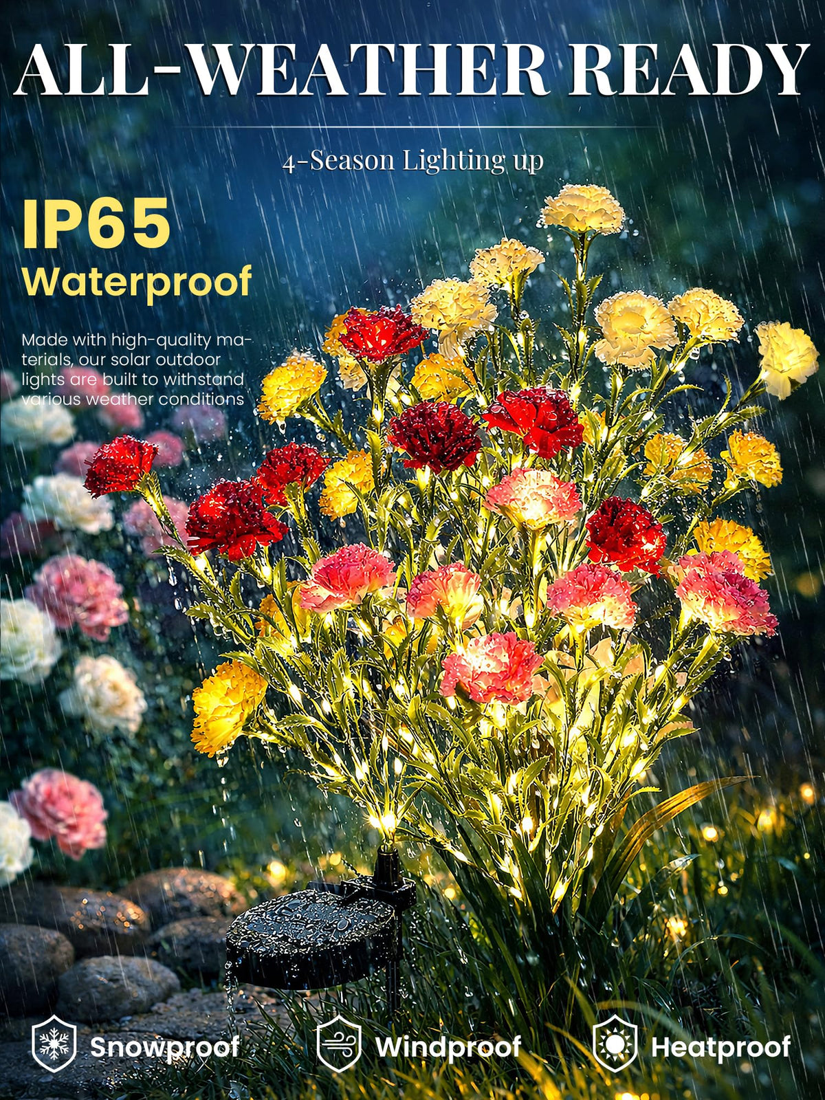 GIGALUMI waterproof solar flowers withstand rain and harsh weather