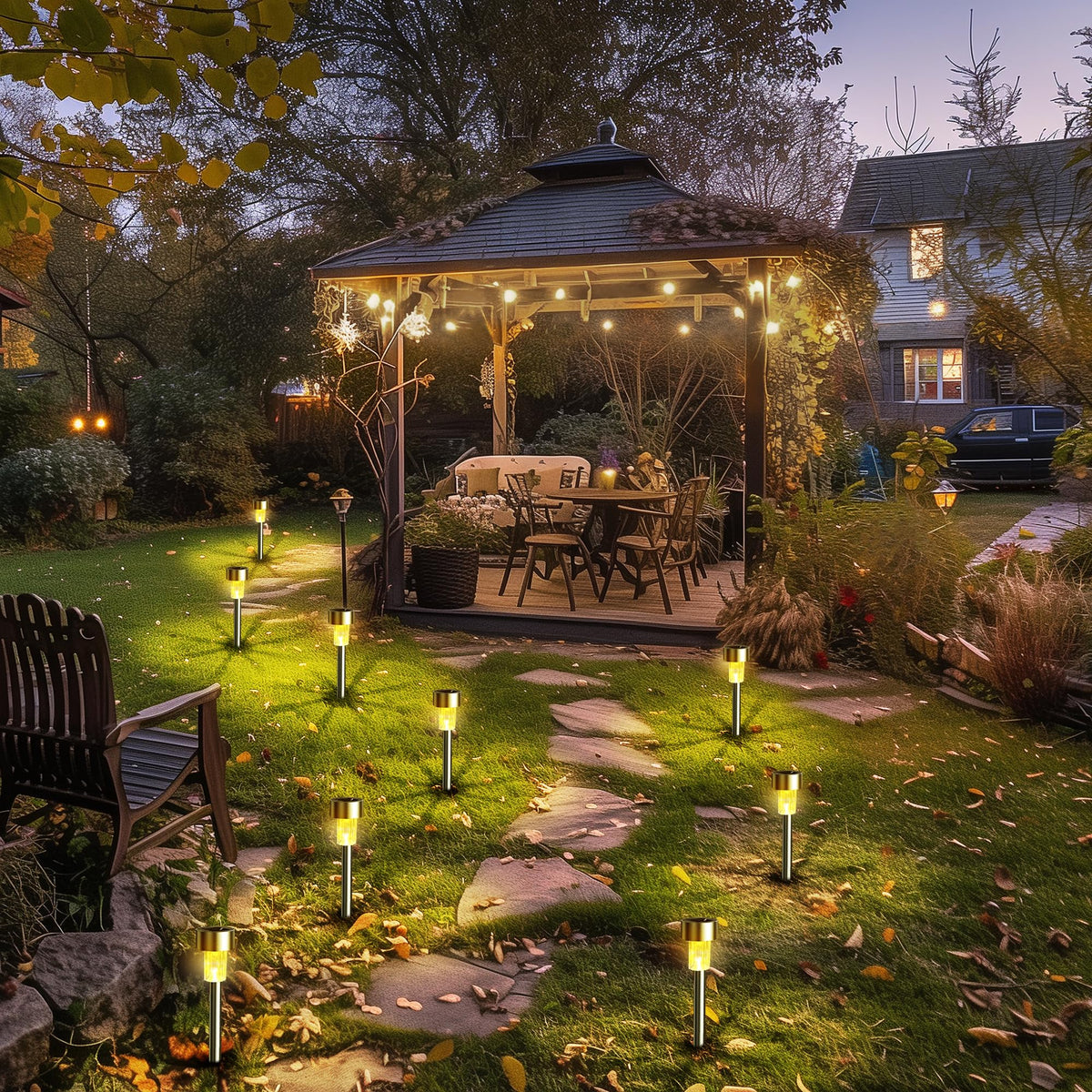 GIGALUMI warm-white LED glow lighting a walkway