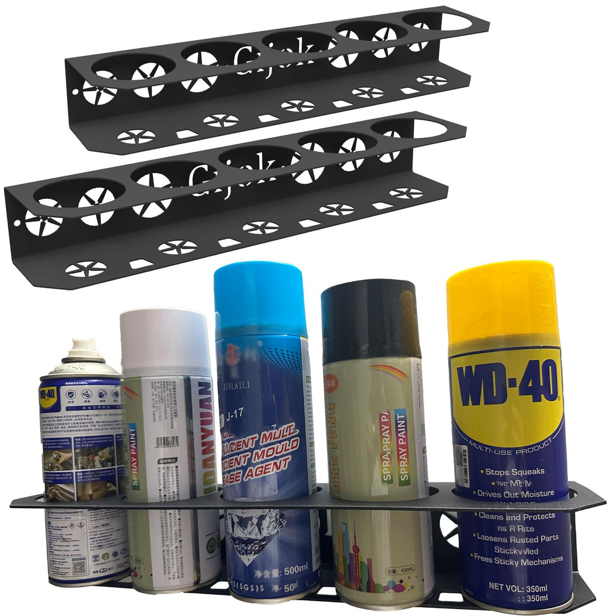 Gijok five-cans wall-mount spray can holder keeps cans organized and accessible