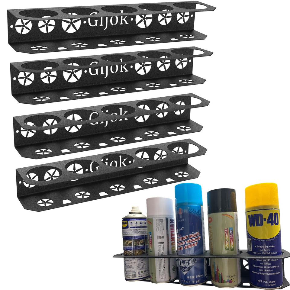 Gijok wall-mount spray can holder front view with four slots for quick access