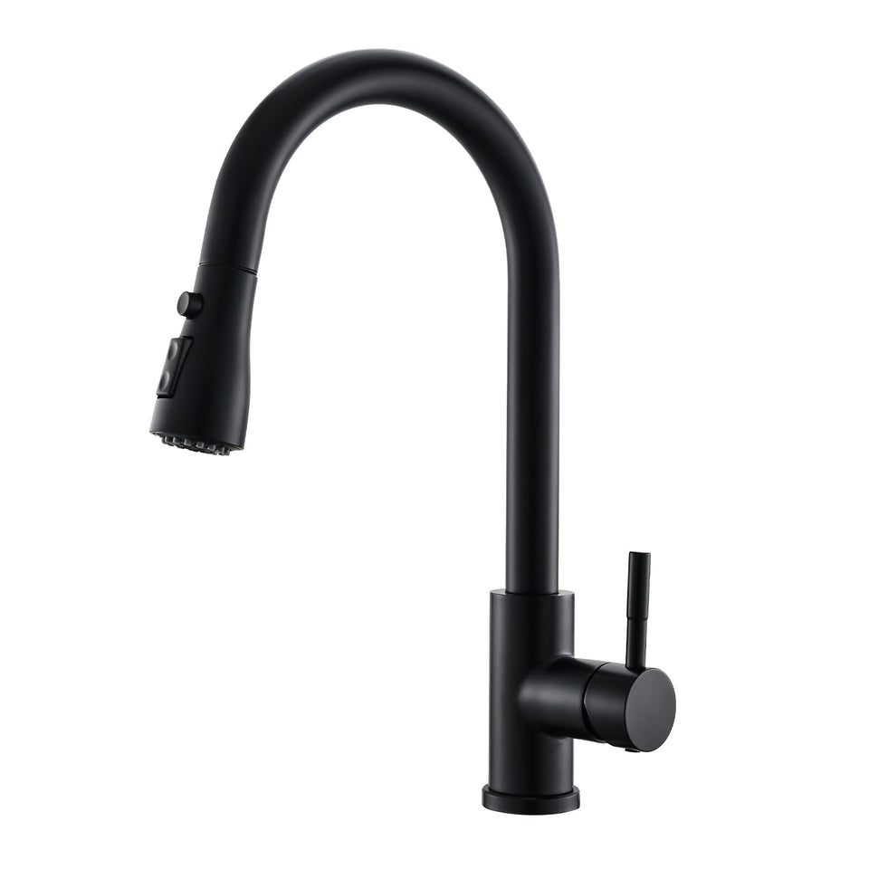 GIMILI black kitchen faucet with pull-down sprayer on a clean sink area