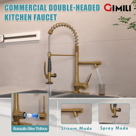 GIMILI high-arc brushed gold faucet providing wide sink access