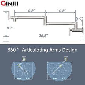 GIMILI double-joint swing arm offers flexible reach for large pots.