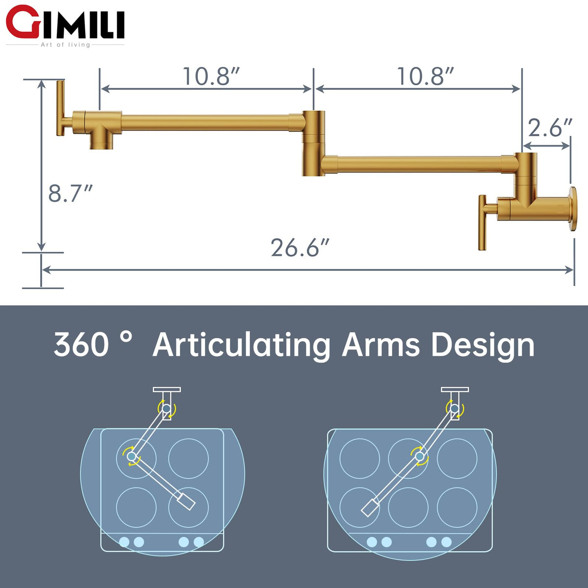 GIMILI folding double-joint swing arm in action for flexible pot filling