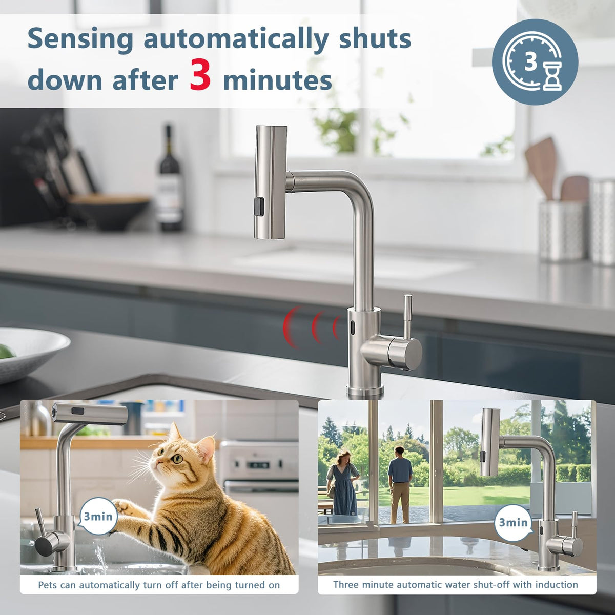 GIMILI battery-powered faucet requires no mains power for flexible setup.