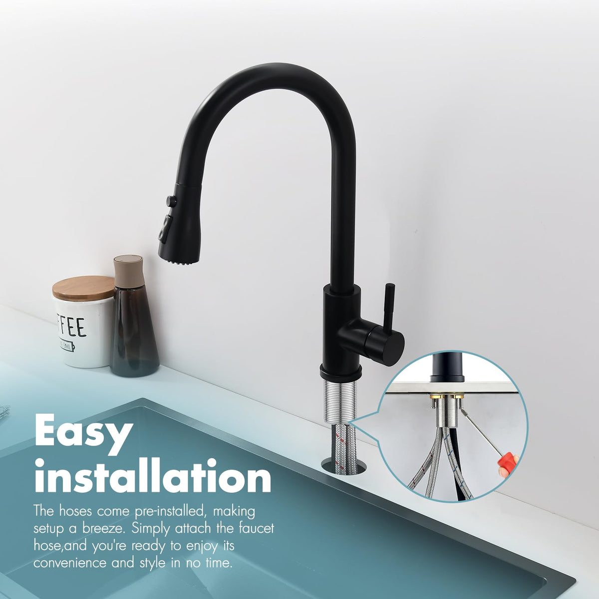 GIMILI faucet showing Stream, Spray, and Pause spray modes