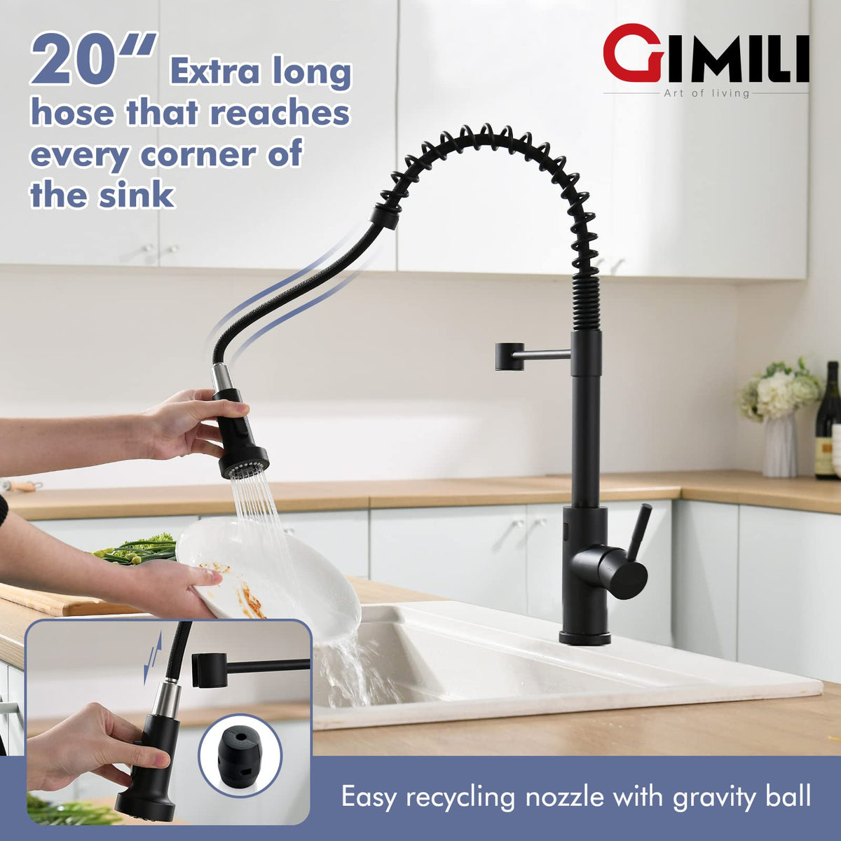 GIMILI 360° swivel arc spout with smooth retract