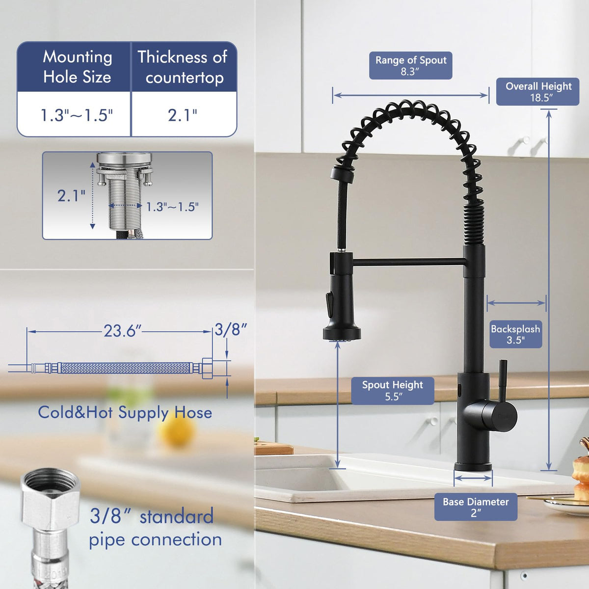 GIMILI pull-down sprayer in matte black for flexible cleaning
