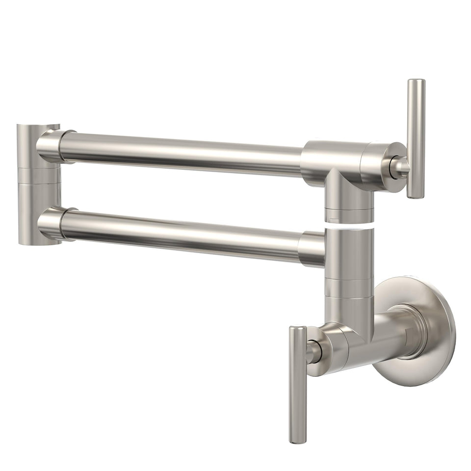 GIMILI pot filler extended arm in brushed nickel for versatile on-stove filling.
