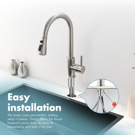 GIMILI pull-out sprayer extended hose reaches corners for thorough sink cleaning.