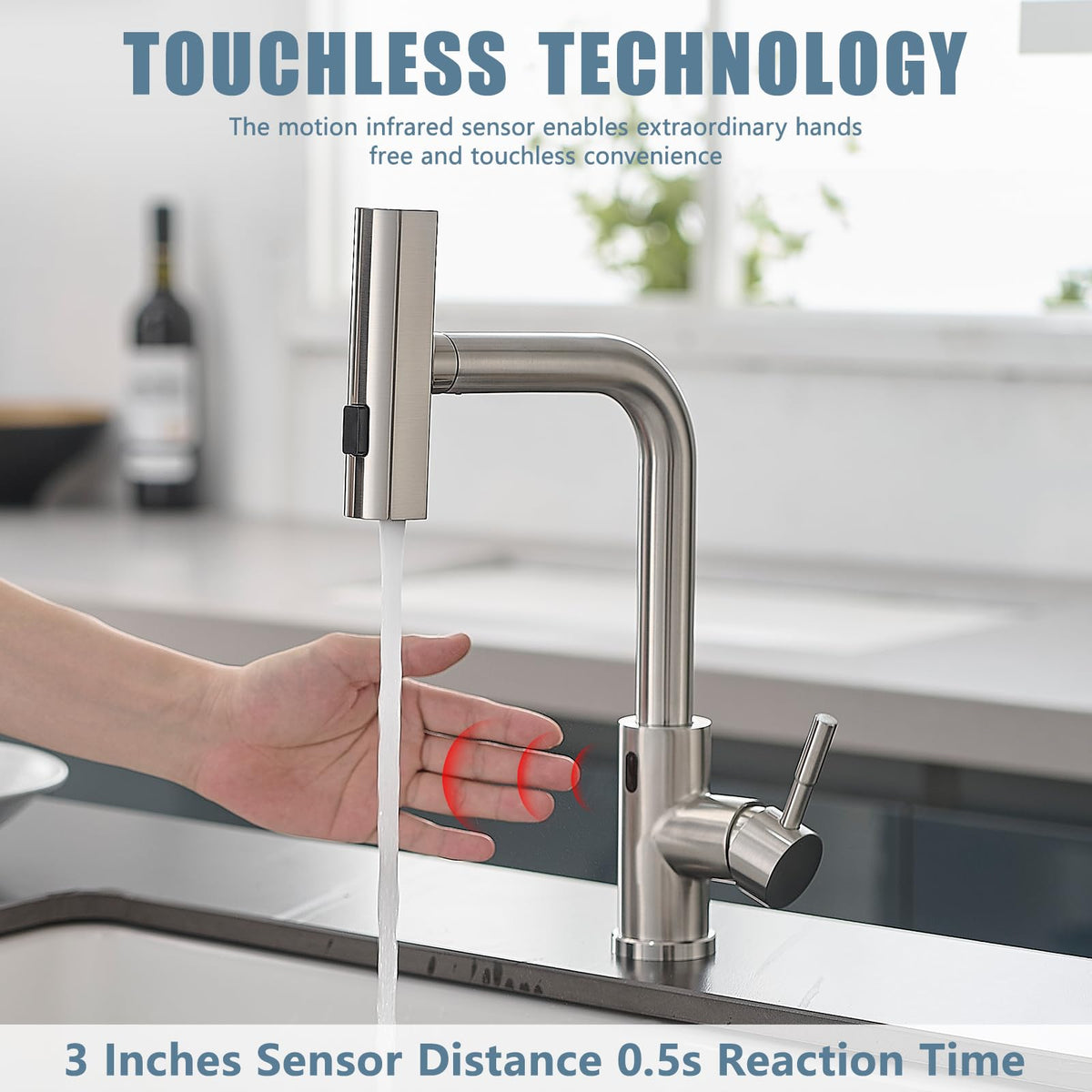 GIMILI faucet with 360-degree swivel spout for full sink access during cleaning.