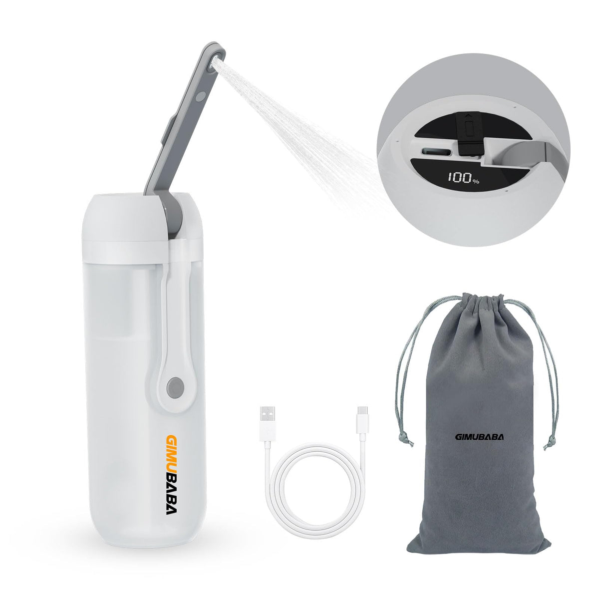 Gimubaba portable bidet with 180-degree nozzle for precise cleansing on the go.