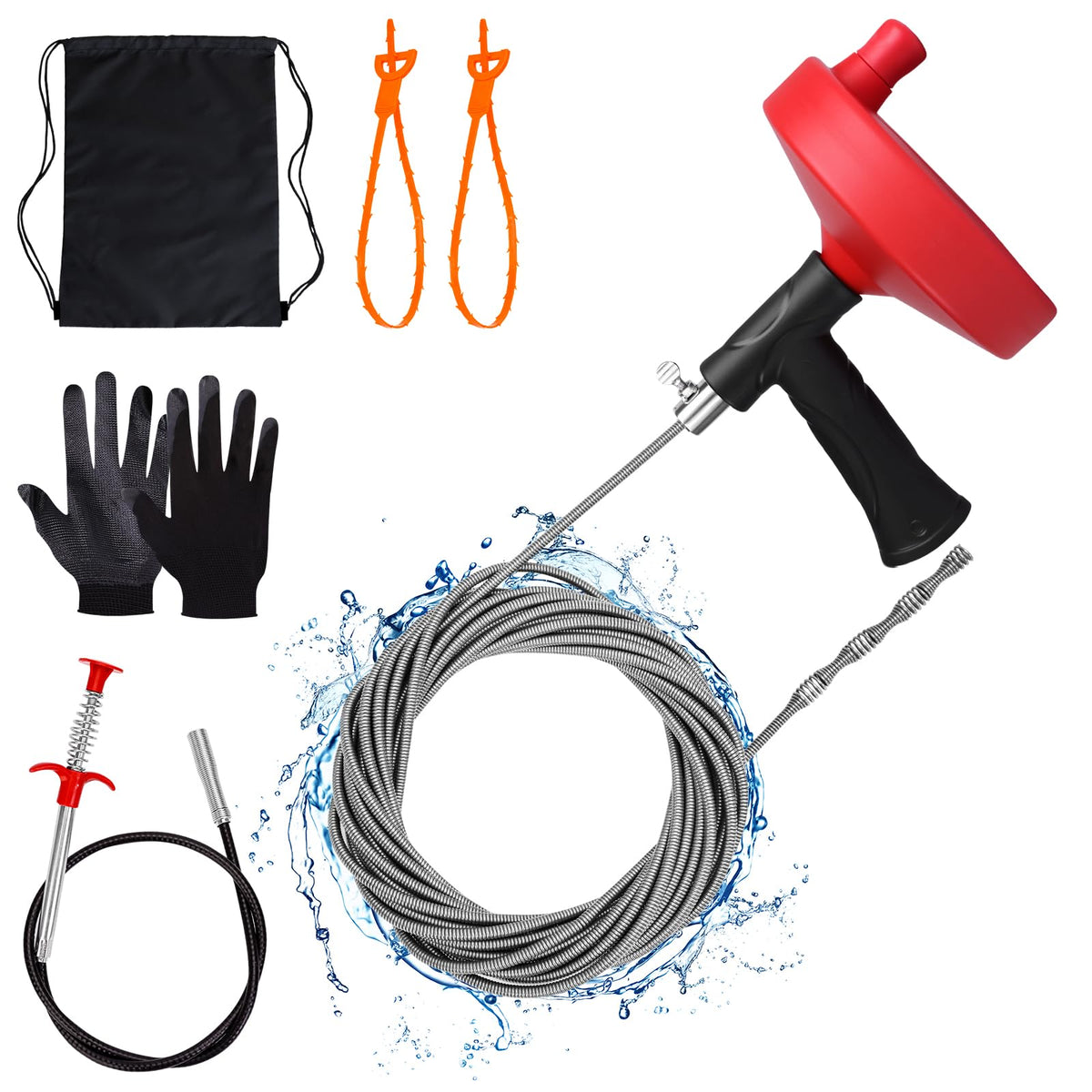Ginbel Direct drain auger 33 ft clearing a kitchen sink clog safely