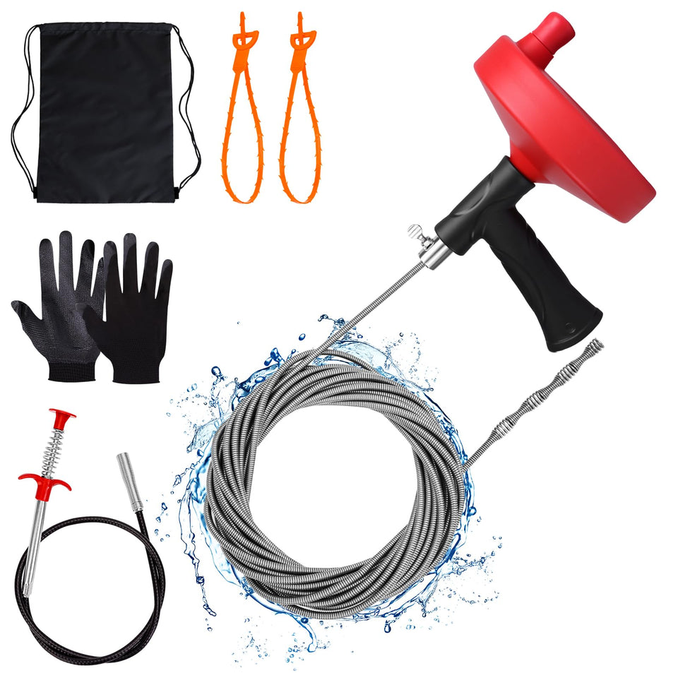 Ginbel Direct drain auger 33 ft clearing a kitchen sink clog safely
