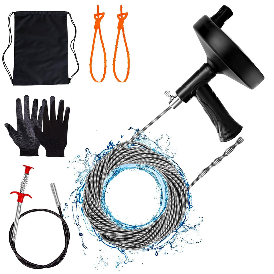 Ginbel Direct drain auger 33ft in action unclogging a kitchen sink and preventing slow drainage