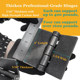 Ginxfit weld-on hinges on gate demonstrate 600 lb per pair capacity.