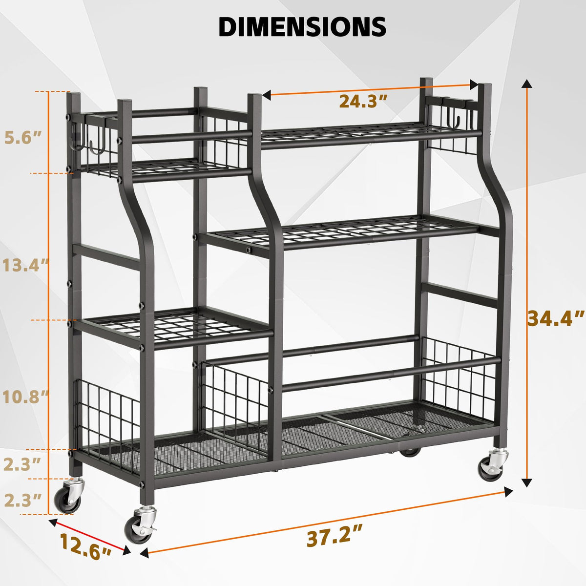 GIOTORENT garage storage solution, front-right angle showing freestanding setup for sheds.
