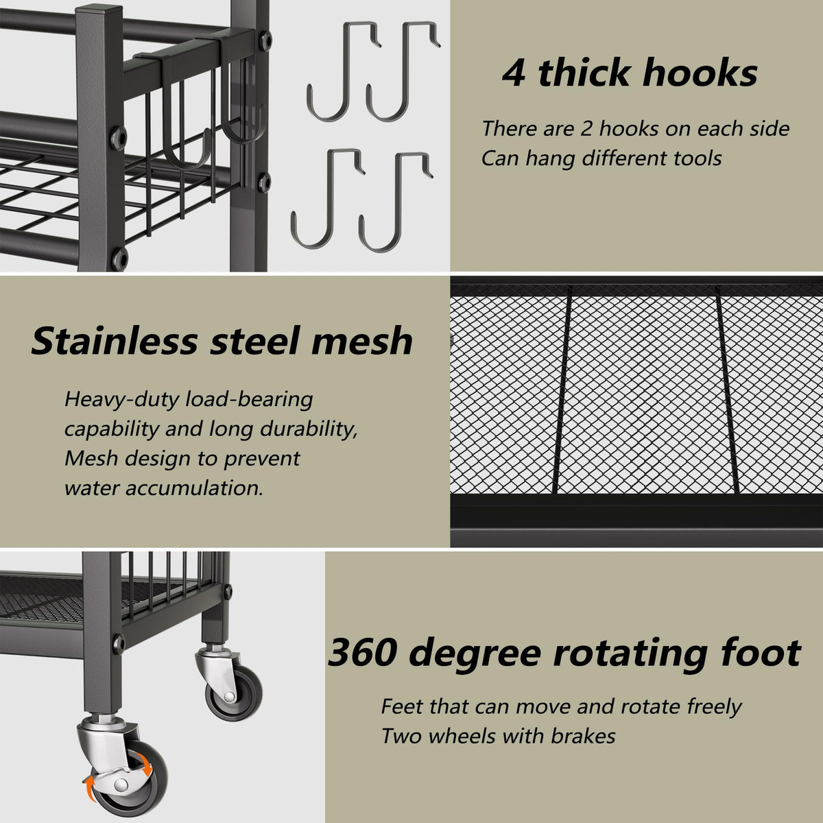 GIOTORENT tool cart multi-tier, demonstrates easy movement on firm indoor or outdoor surfaces.