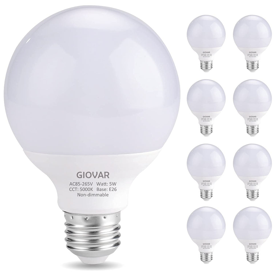 GIOVAR G25 LED globe bulb daylight 5000K ideal for bathroom vanity lighting