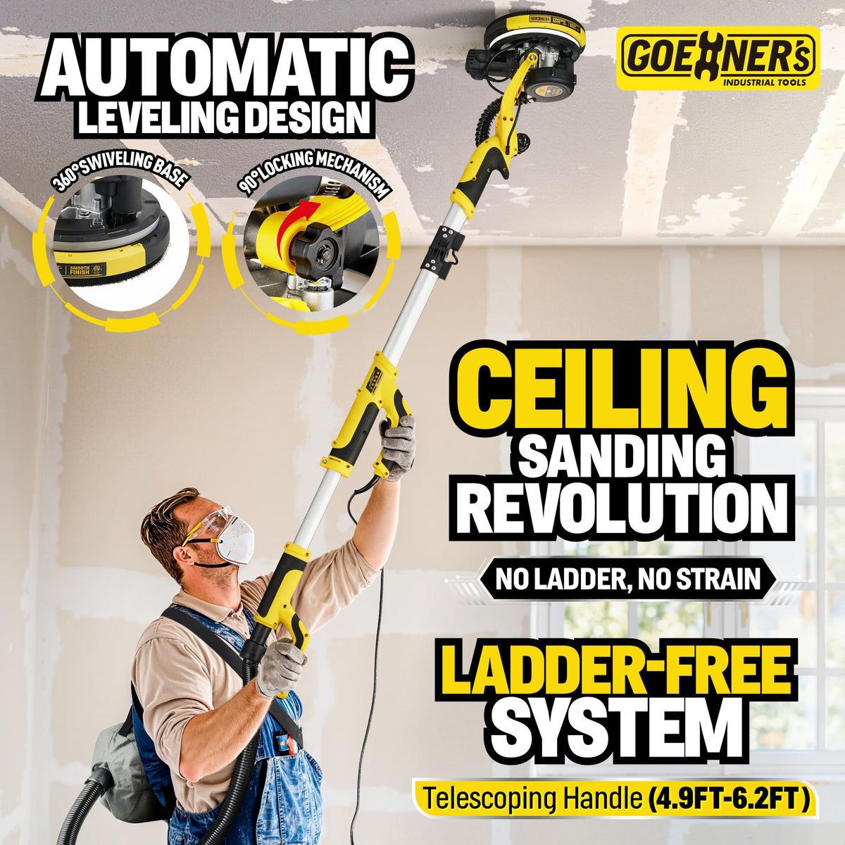 Gioventù drywall sander seven-speed control adapts to material and task.