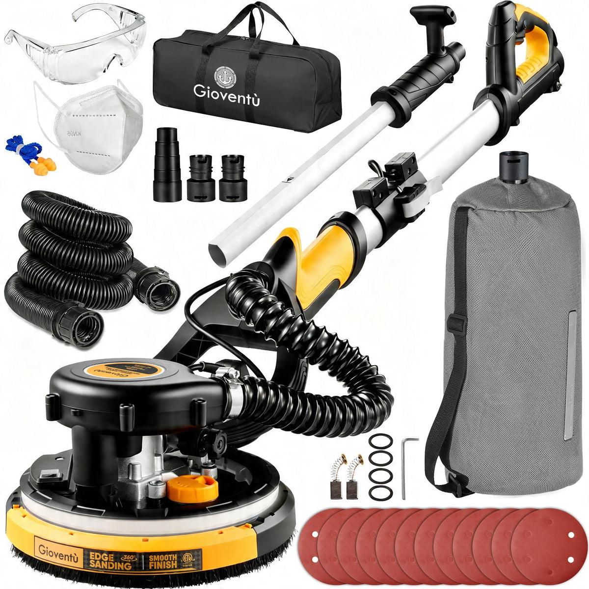 Gioventù drywall sander with 750W brass motor powering smooth ceiling sanding