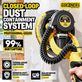 Gioventù drywall sander LED light enhances visibility in dim spaces.