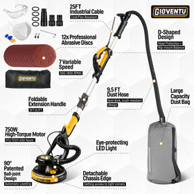 LED work lights illuminate dark areas for precise sanding