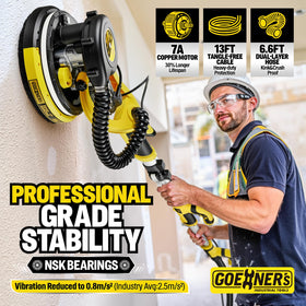 Gioventù drywall sander rotating-disk enables sanding into tight corners.
