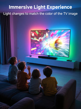 GIPOYENT RGB strip for 65-100 inch TVs providing ambient backlight