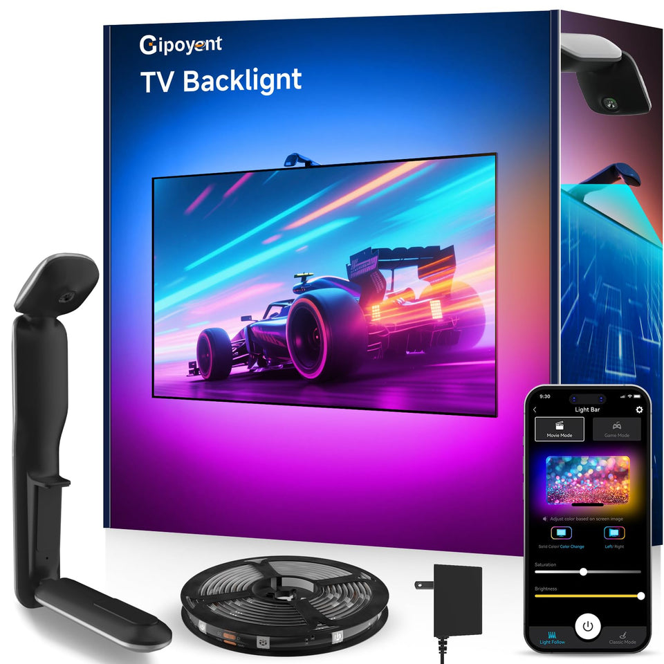 GIPOYENT LED TV backlight with camera sensor enables real-time color syncing for immersive viewing.