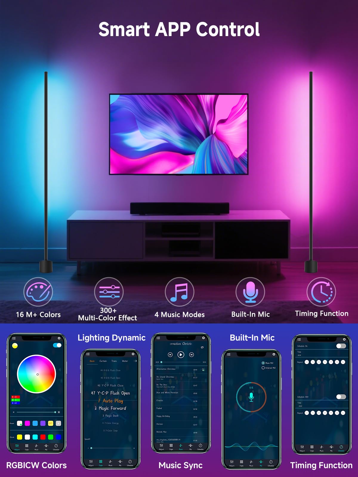 GIPOYENT floor lamp showcasing smart app control for precise color and brightness.
