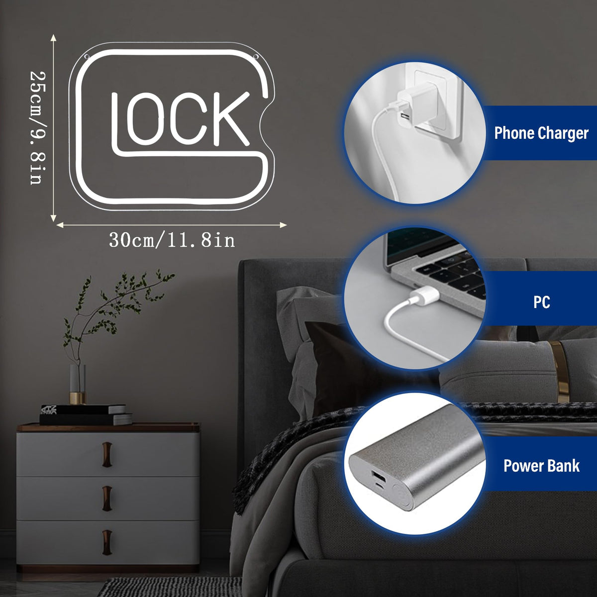 Gippro Lock neon sign with dimmable brightness to adjust mood.