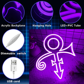 Gippro Prince purple symbol neon sign creates party-ready illumination.