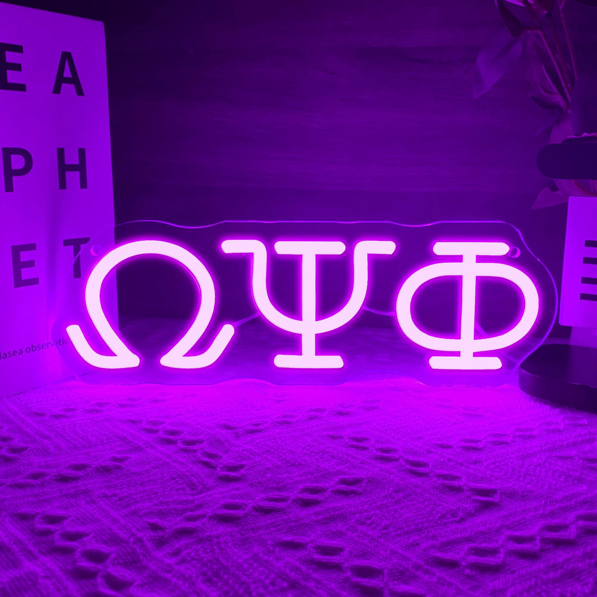 Gippro Psi Phi neon sign wall decor with a vibrant room glow.