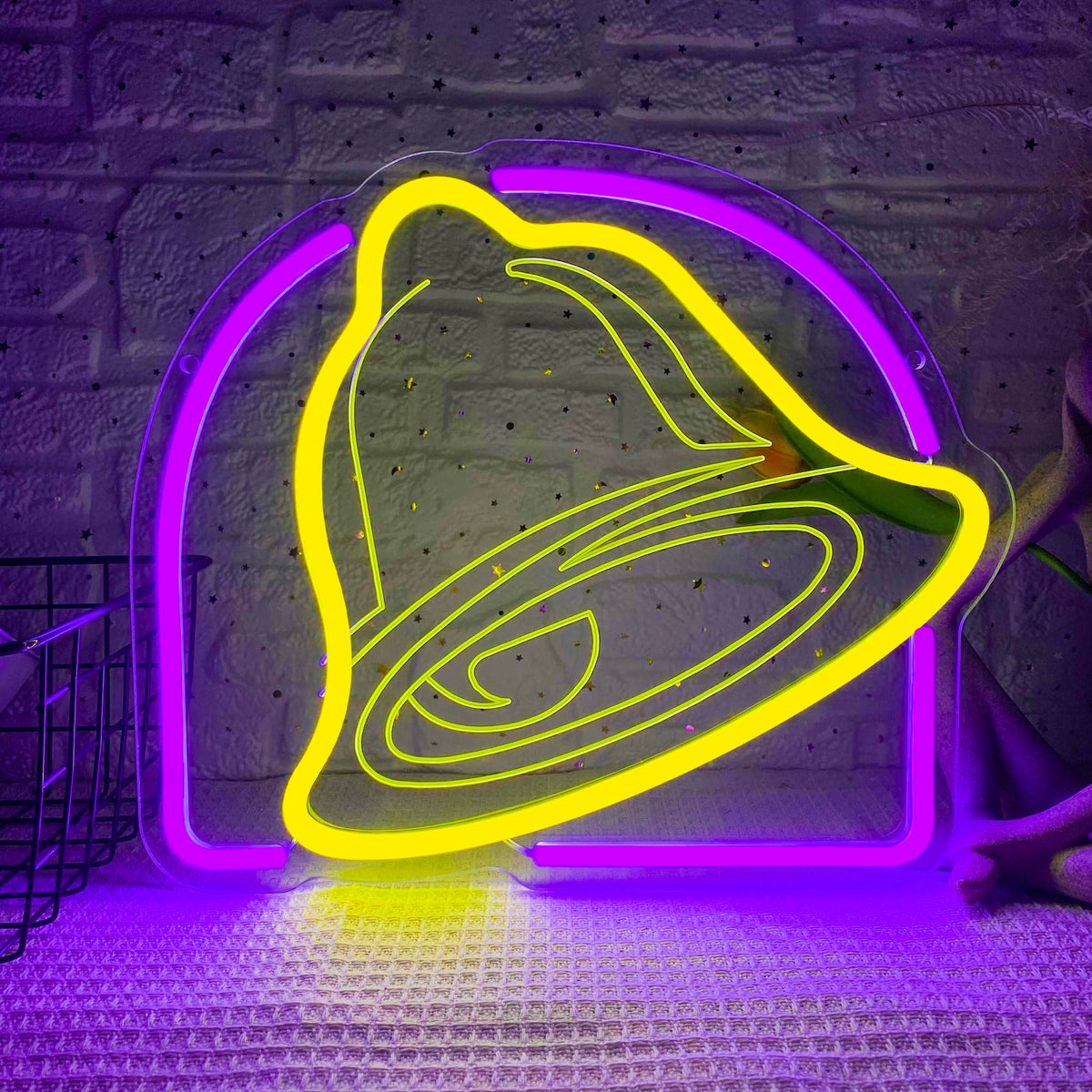 Gippro Taco Neon Sign wall decor enhances taco shop ambiance.