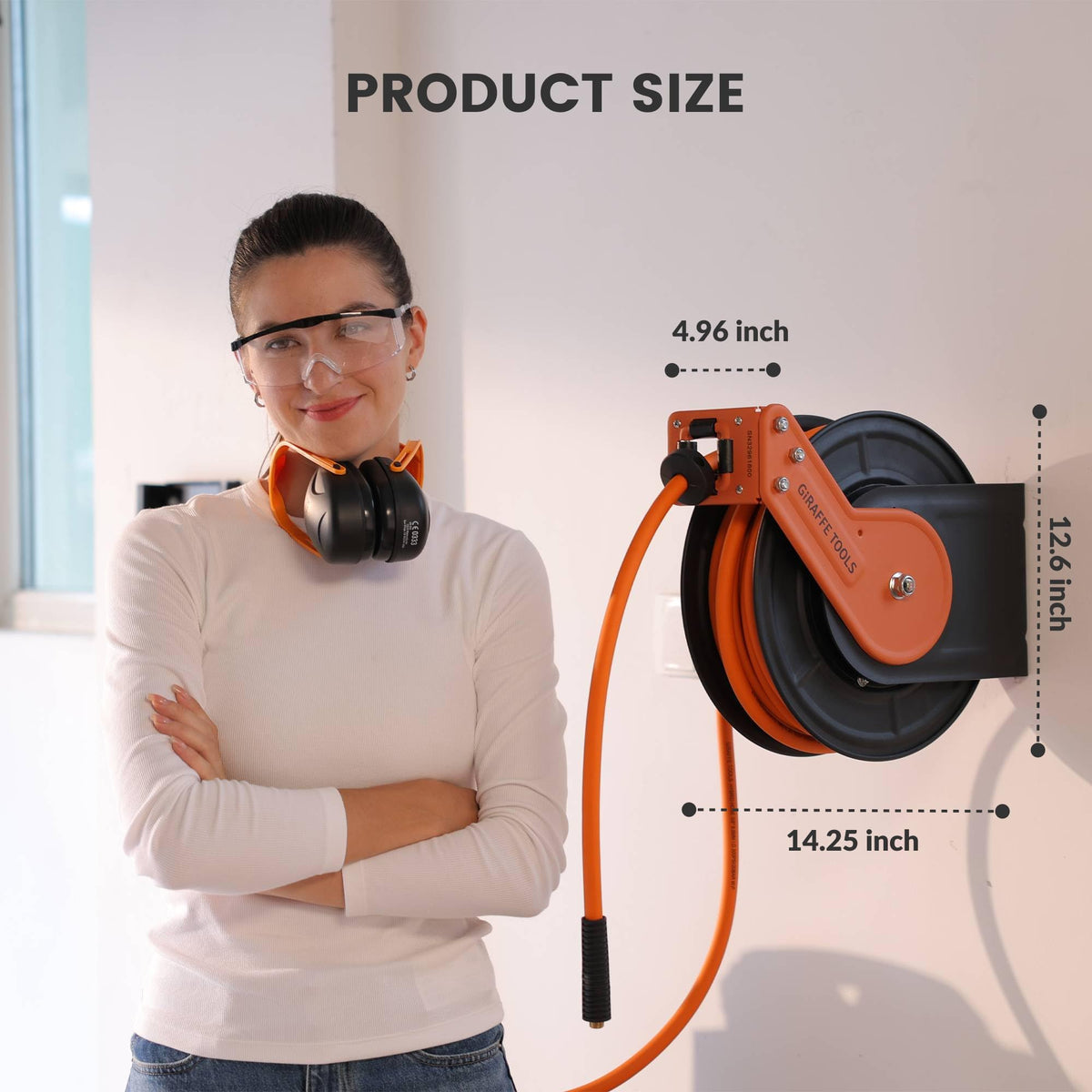 Giraffe Tools corrosion-resistant finish protects the reel in busy shops