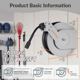 Giraffe Tools auto retract hose reel enabling quick, snag-free rewinding after use